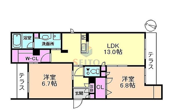 ヴァンヴェール西緑丘 ｜大阪府豊中市西緑丘3丁目(賃貸マンション2LDK・1階・65.84㎡)の写真 その2