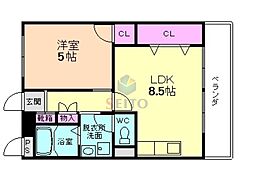 中桜塚グランドハイツ 1LDKの間取図画像