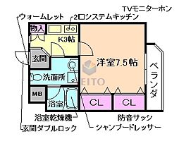 シャインビュー豊中 1Kの間取図画像