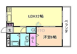 中桜塚グランドハイツ 1LDKの間取図画像