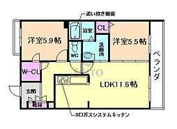 シャーメゾン稲荷山 2LDKの間取図画像
