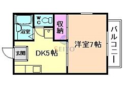 エイブル本町 1DKの間取図画像