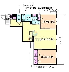 プルプレア上野坂 2LDKの間取図画像