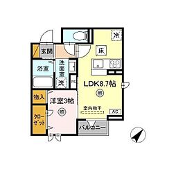 エストレア　A 1階1LDKの間取り