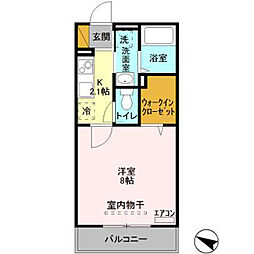 アクアマリン 2階1Kの間取り