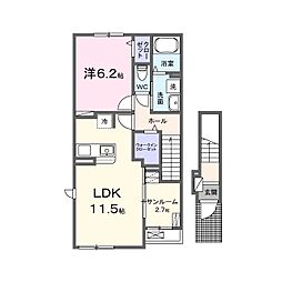 カレントヴィラVII　B 2階1LDKの間取り