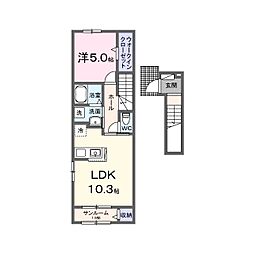 エスペランサII 2階1LDKの間取り