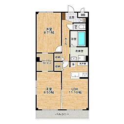 アムール二の宮 2LDKの間取図画像