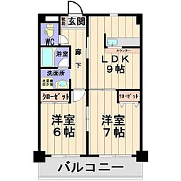 SKYハイツ春日 2DKの間取図画像