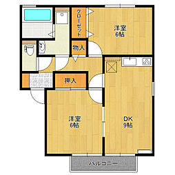 サリーヒルズB 2DKの間取図画像