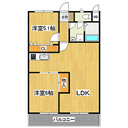 ニューライフ梅園第一 2LDKの間取図画像