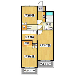 ヴィルフランシュ 2LDKの間取図画像