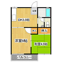 ハイツ牧園 2DKの間取図画像