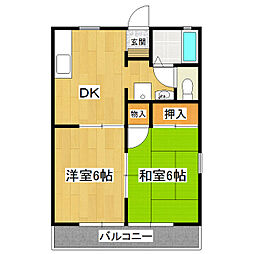 セジュールイン牛久 2DKの間取図画像