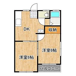 コーポ中島 2DKの間取図画像