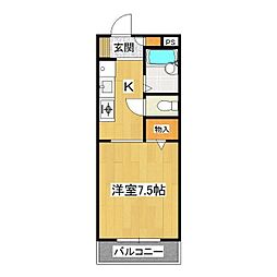 プロムナーデ紫峰 1Kの間取図画像