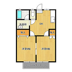 リトルリバー三番館 2DKの間取図画像