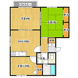 飯野ハイツC 3DKの間取図画像