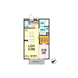 カトルセゾン藤ヶ丘 1階1LDKの間取り