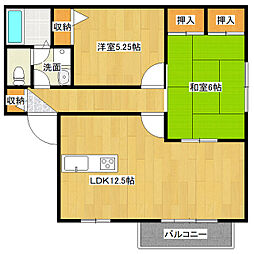 飯野ハイツB棟 2階2LDKの間取り