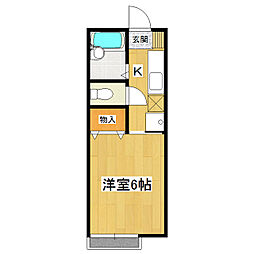 ヤマダハイム 2階1Kの間取り