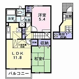アヴェニール白羽Ａ 2階2LDKの間取り