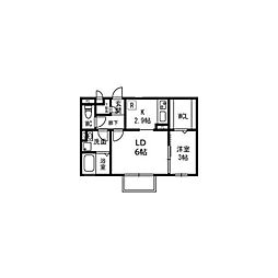 関東鉄道常総線 水海道駅 徒歩10分の賃貸アパート 2階1LDKの間取り