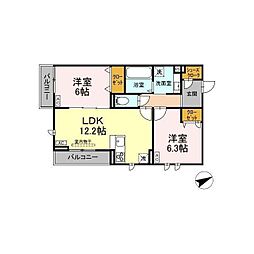 Ｅ’ｃｌａｔ 3階2LDKの間取り