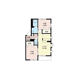 関東鉄道常総線 小絹駅 徒歩15分の賃貸アパート 1階2LDKの間取り