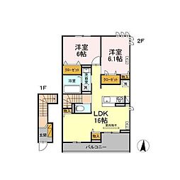 Lamer　Kou 2階2LDKの間取り