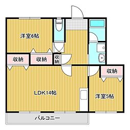 リーフ井野 2LDKの間取図画像