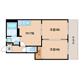 JR関西本線 王寺駅 バス7分 中山台2丁目下車 徒歩3分の賃貸アパート 1階2DKの間取り