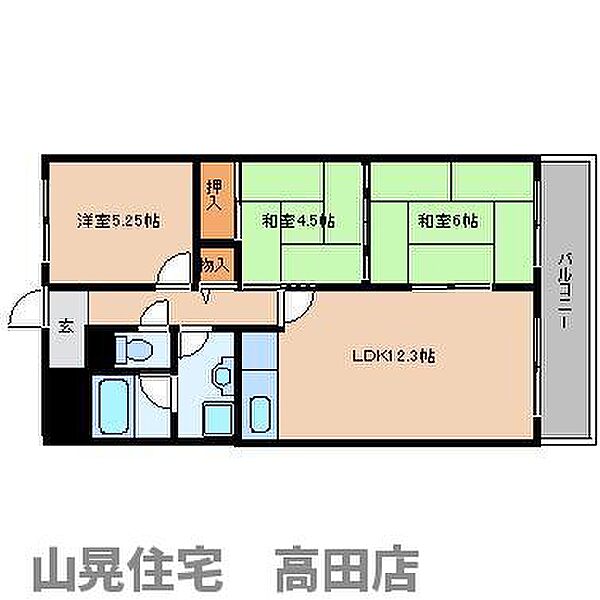 奈良県大和高田市田井新町(賃貸マンション3LDK・5階・59.50㎡)の写真 その2