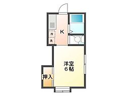 ローリエ手形 1Kの間取図画像