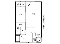キャッスルD 2DKの間取図画像