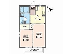 DIAS-三本柳A 2Kの間取図画像