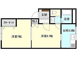 サンハイツルアラル2号館 2Kの間取図画像