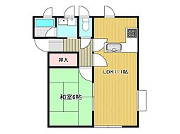 ミナミハイツA 1LDKの間取図画像