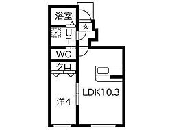 クレスト尼沼C棟 1LDKの間取図画像