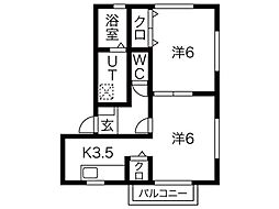 レジデンス中田.B 2Kの間取図画像