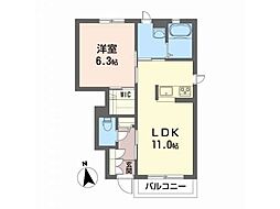 シャーメゾン朝日ヶ丘D 1LDKの間取図画像
