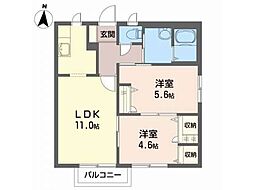 ハイツ西地蔵野C 2Kの間取図画像
