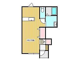 ハイツ花園C棟 1階ワンルームの間取り