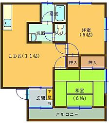 山川アパートA 2LDKの間取図画像