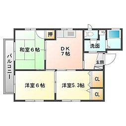沖中アパート 3DKの間取図画像