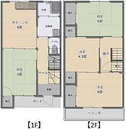バス 千間土手東下車 徒歩4分の賃貸アパート 1階4DKの間取り
