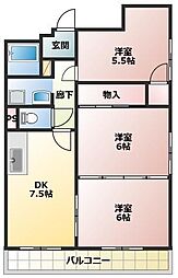 Calm西条中央 101 1階3DKの間取り