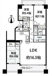 井口台パークヒルズウエストコート 3LDKの間取図画像
