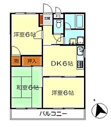 スプランディード 2階3DKの間取り