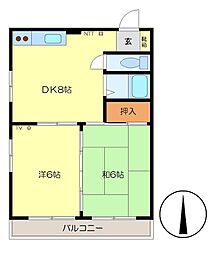ラフォーレJun 2DKの間取図画像